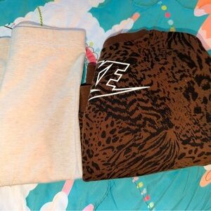 Nike Brown and Black Animal-Print Sweatshirt with White Logo